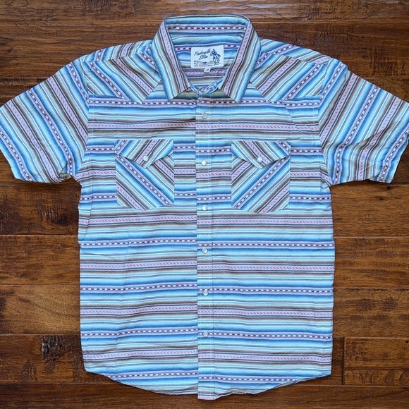Panhandle Slim Other - Pendleton Men's Multicolor Striped Button Down Shirt with Pearl snap buttons, M